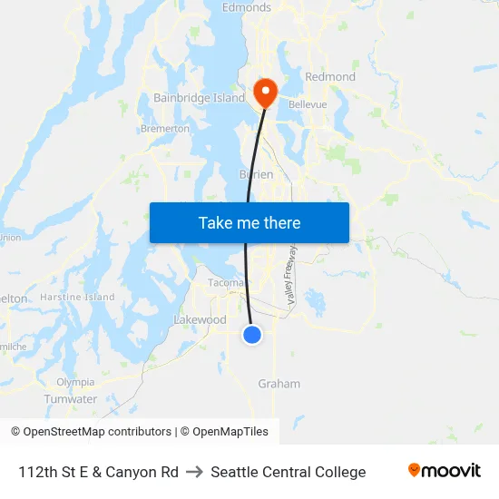 112th St E & Canyon Rd to Seattle Central College map