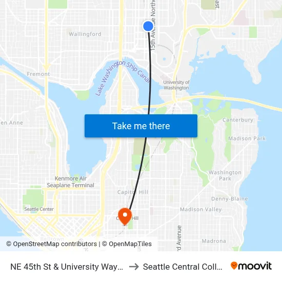NE 45th St & University Way NE to Seattle Central College map