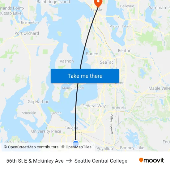 56th St E & Mckinley Ave to Seattle Central College map