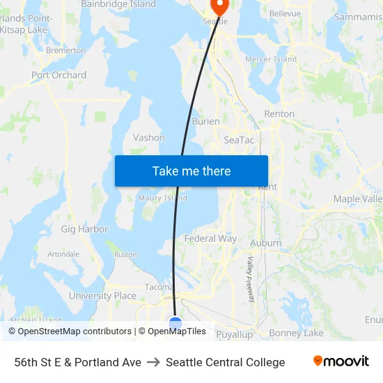 56th St E & Portland Ave to Seattle Central College map