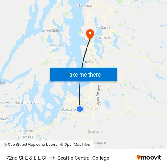 72nd St E & E L St to Seattle Central College map