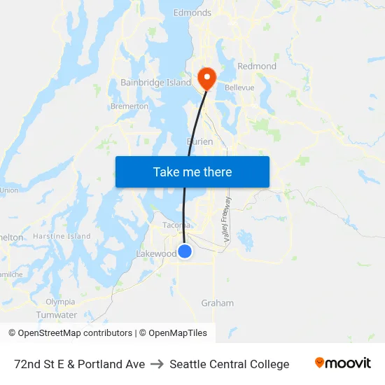 72nd St E & Portland Ave to Seattle Central College map