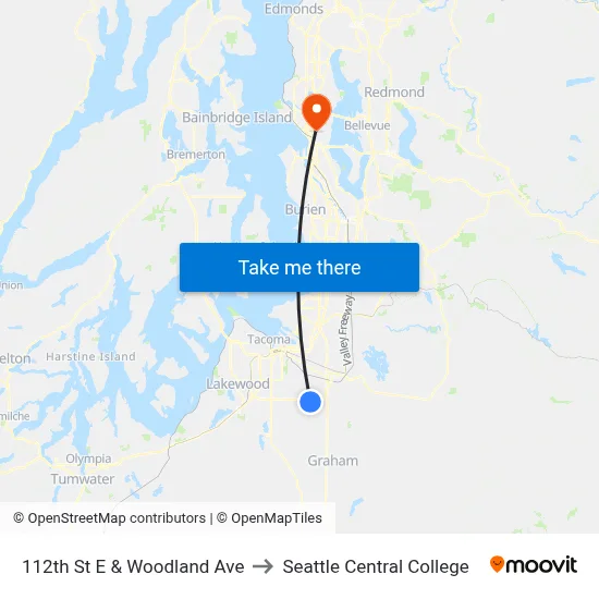 112th St E & Woodland Ave to Seattle Central College map