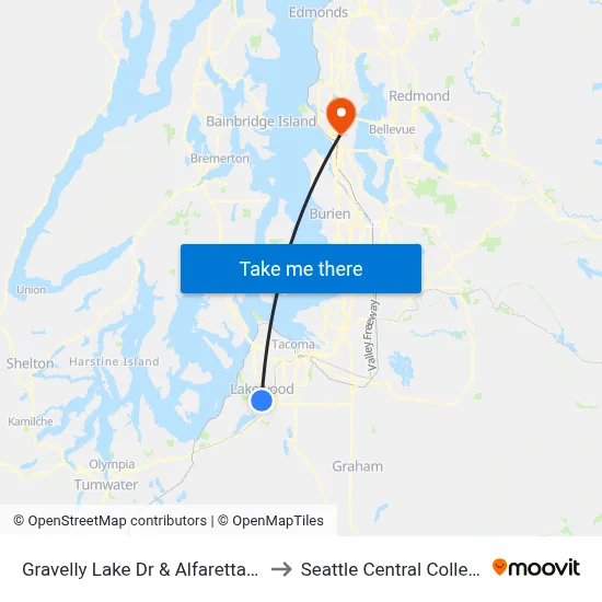 Gravelly Lake Dr & Alfaretta St to Seattle Central College map
