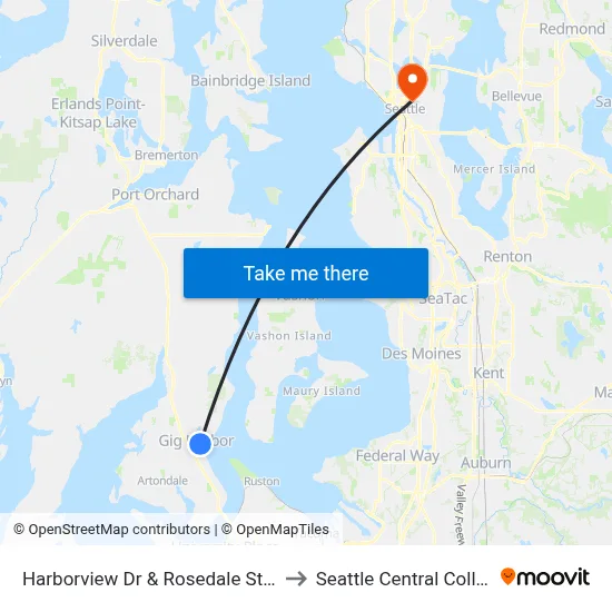 Harborview Dr & Rosedale St NW to Seattle Central College map