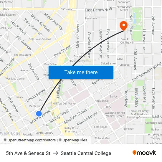 5th Ave & Seneca St to Seattle Central College map