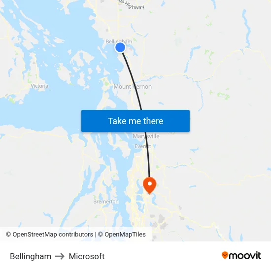 Bellingham to Microsoft map