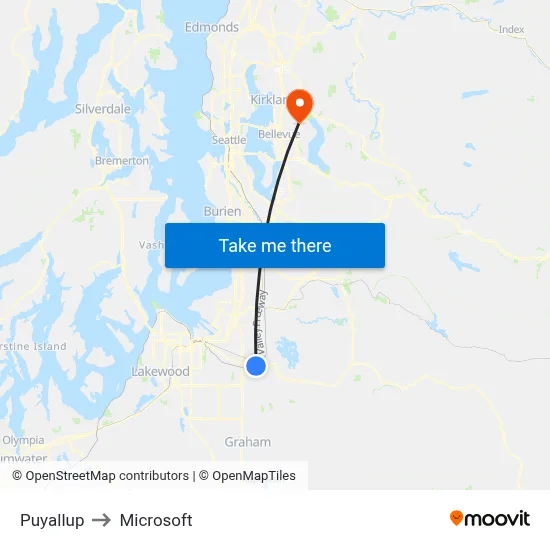 Puyallup to Microsoft map