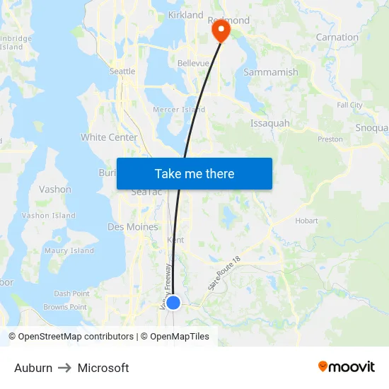 Auburn to Microsoft map