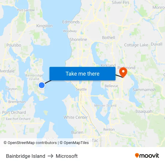Bainbridge Island to Microsoft map