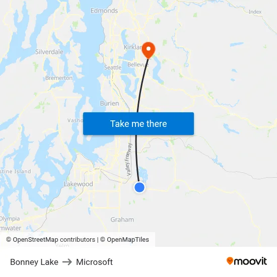 Bonney Lake to Microsoft map