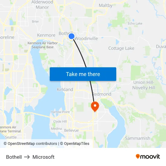 Bothell to Microsoft map