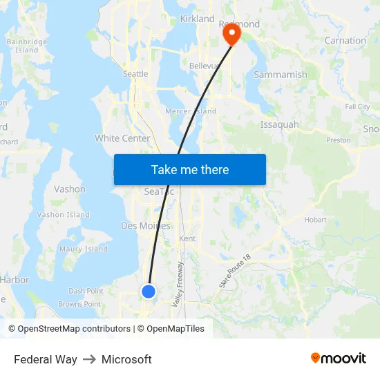 Federal Way to Microsoft map