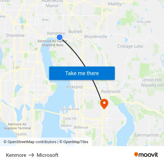Kenmore to Microsoft map