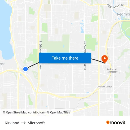 Kirkland to Microsoft map