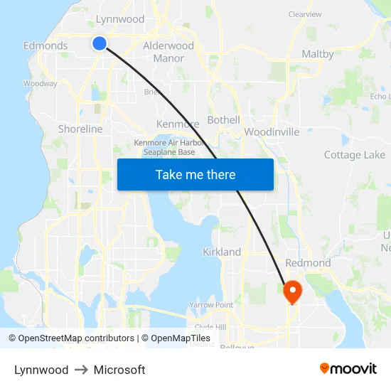 Lynnwood to Microsoft map