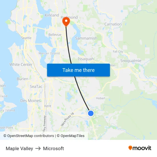 Maple Valley to Microsoft map