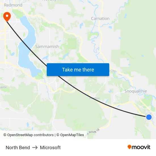North Bend to Microsoft map