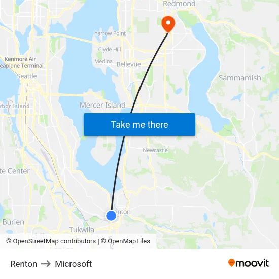 Renton to Microsoft map