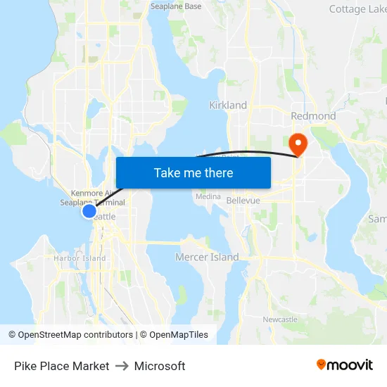 Pike Place Market to Microsoft map