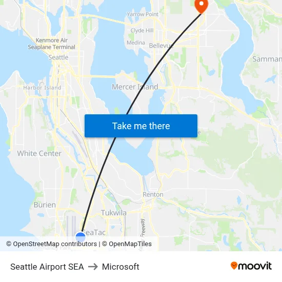Seattle Airport SEA to Microsoft map