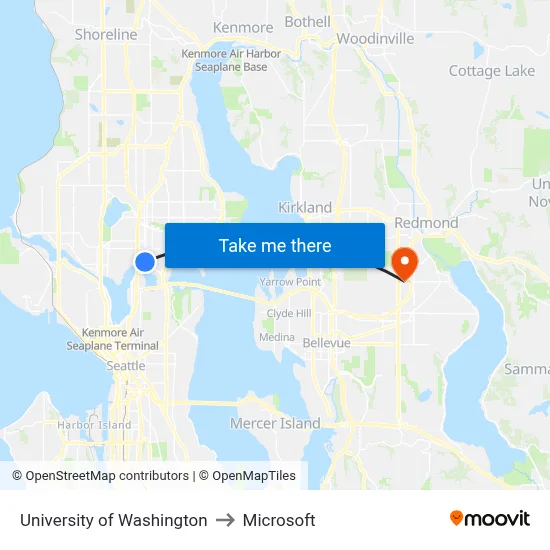 University of Washington to Microsoft map