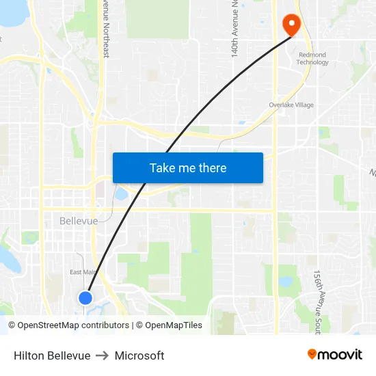 Hilton Bellevue to Microsoft map