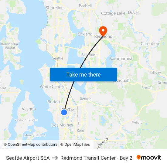 Seattle Airport SEA to Redmond Transit Center - Bay 2 map