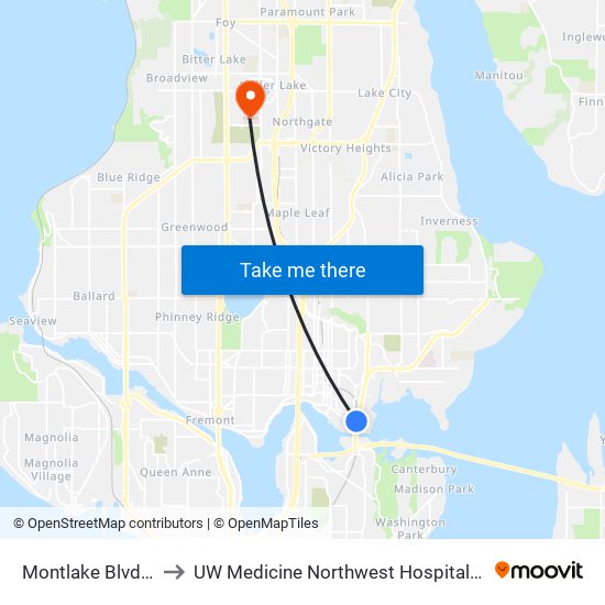 Montlake Blvd NE & NE Pacific Pl - Bay 3 to UW Medicine Northwest Hospital & Medical Center (Northwest Hospital Medical Center) map