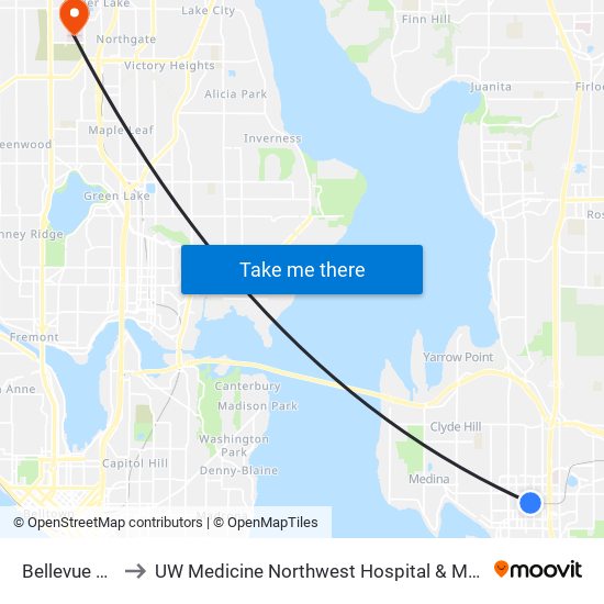 Bellevue Tc - Bays  5,8 & 9 to UW Medicine Northwest Hospital & Medical Center (Northwest Hospital Medical Center) map