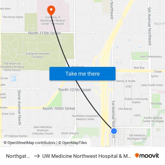 Northgate Station - Bay 1 to UW Medicine Northwest Hospital & Medical Center (Northwest Hospital Medical Center) map