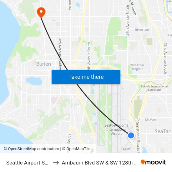 Seattle Airport SEA to Ambaum Blvd SW & SW 128th St map