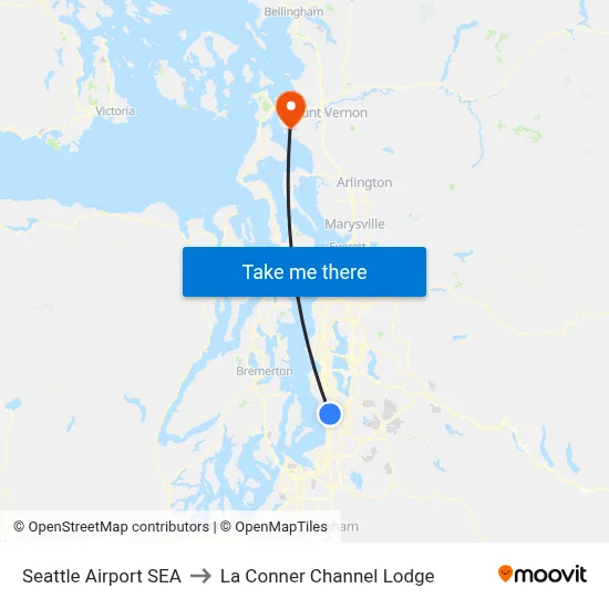 Seattle Airport SEA to La Conner Channel Lodge map