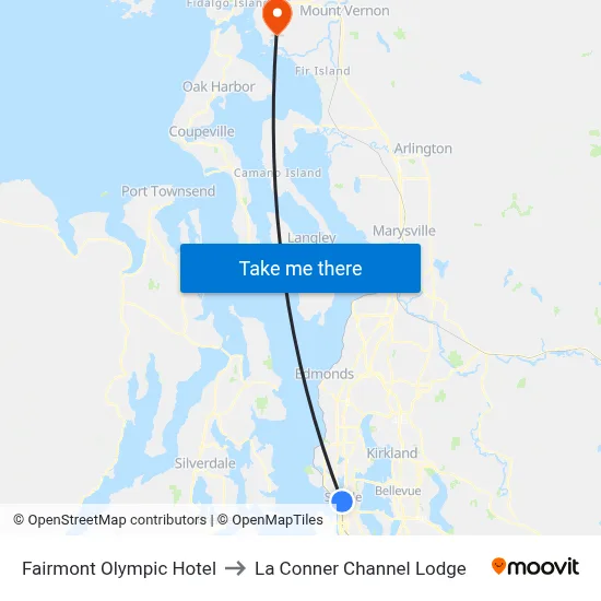 Fairmont Olympic Hotel to La Conner Channel Lodge map