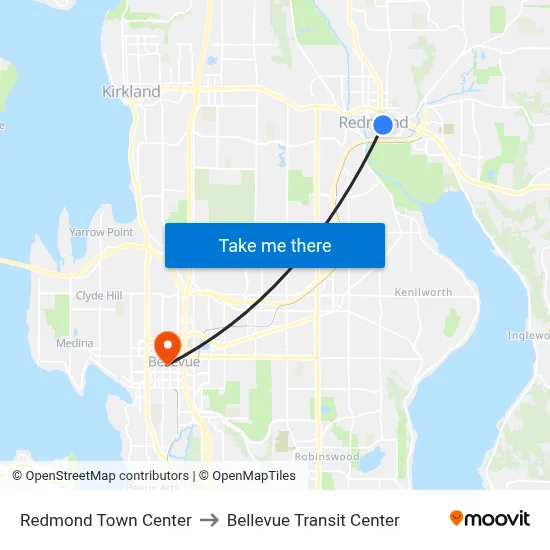 Redmond Town Center to Bellevue Transit Center map