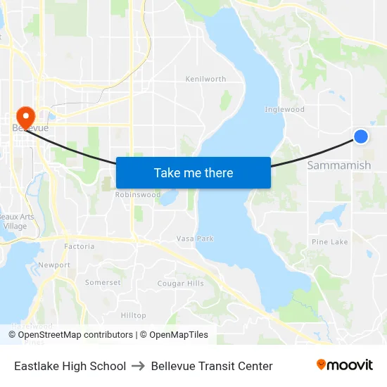 Eastlake High School to Bellevue Transit Center map