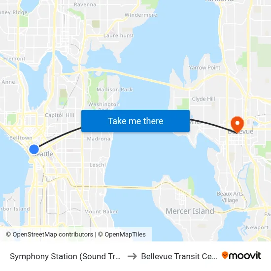Symphony Station (Sound Transit) to Bellevue Transit Center map