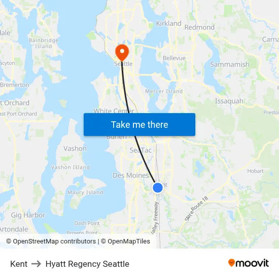 Kent to Hyatt Regency Seattle map
