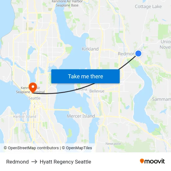 Redmond to Hyatt Regency Seattle map