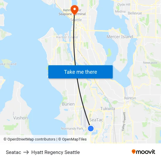 Seatac to Hyatt Regency Seattle map