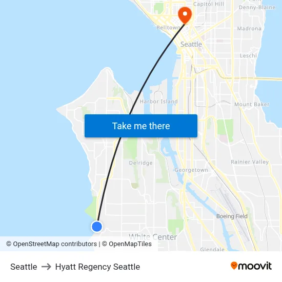 Seattle to Hyatt Regency Seattle map