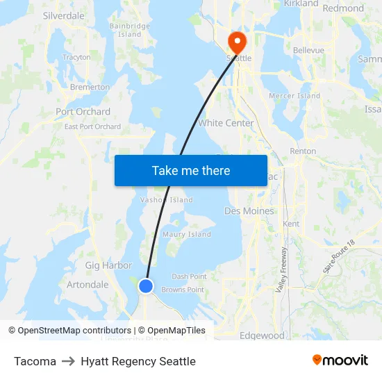 Tacoma to Hyatt Regency Seattle map