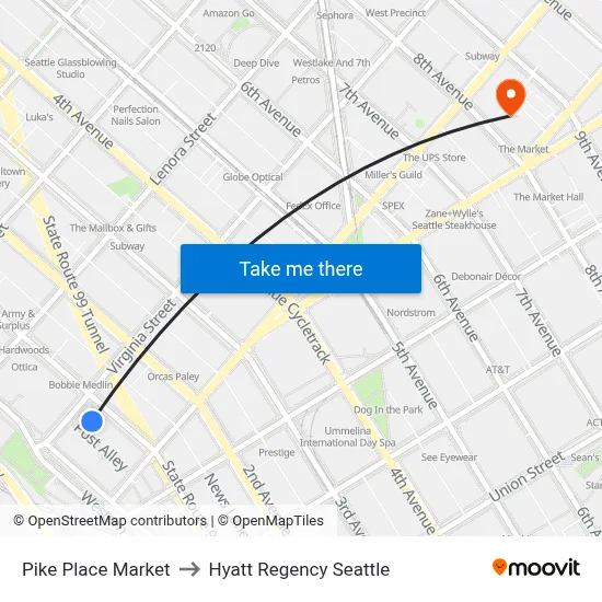 Pike Place Market to Hyatt Regency Seattle map