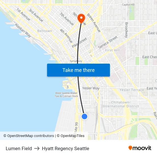 Lumen Field to Hyatt Regency Seattle map