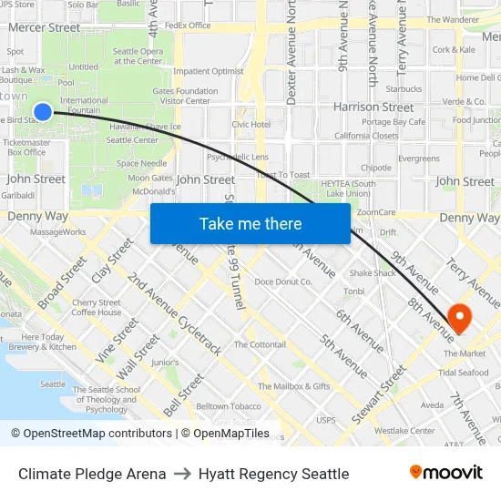 Climate Pledge Arena to Hyatt Regency Seattle map