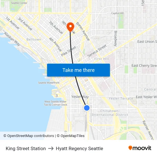 King Street Station to Hyatt Regency Seattle map
