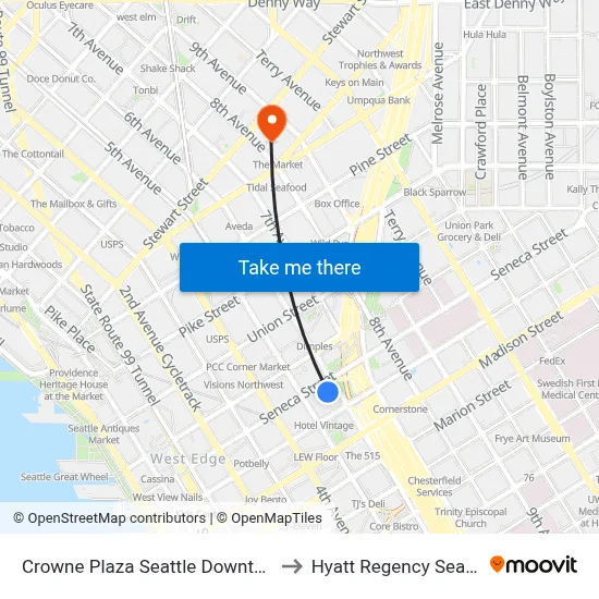 Crowne Plaza Seattle Downtown to Hyatt Regency Seattle map