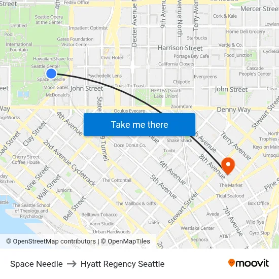 Space Needle to Hyatt Regency Seattle map