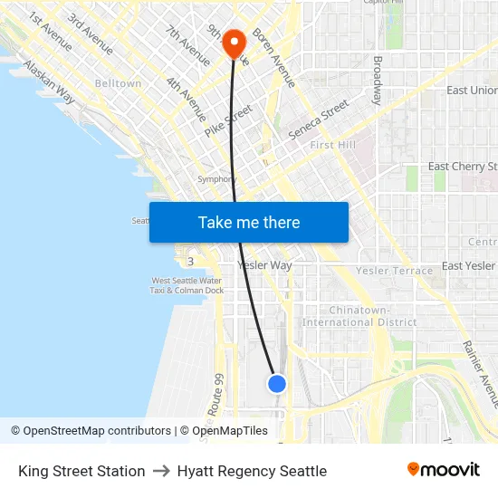 King Street Station to Hyatt Regency Seattle map