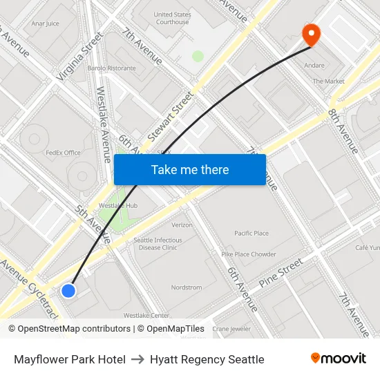 Mayflower Park Hotel to Hyatt Regency Seattle map